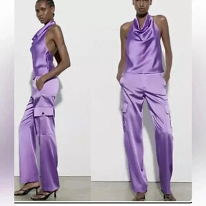 COPY - NWOT ZARA PURPLE SATIN EFFECT CARGO STYLE PANTS